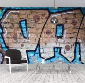 Image de Fragment of graffiti drawings The old wall decorated with paint stains in the style of street art culture Colored background texture